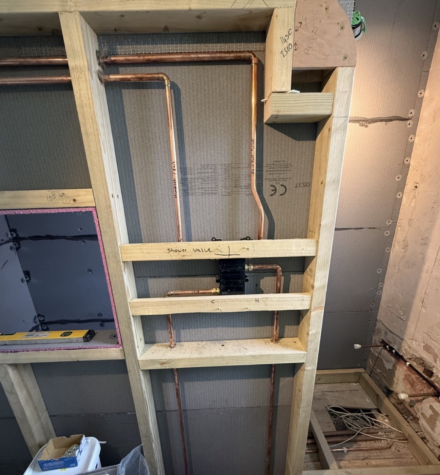 First-fix pipework with shower valve
