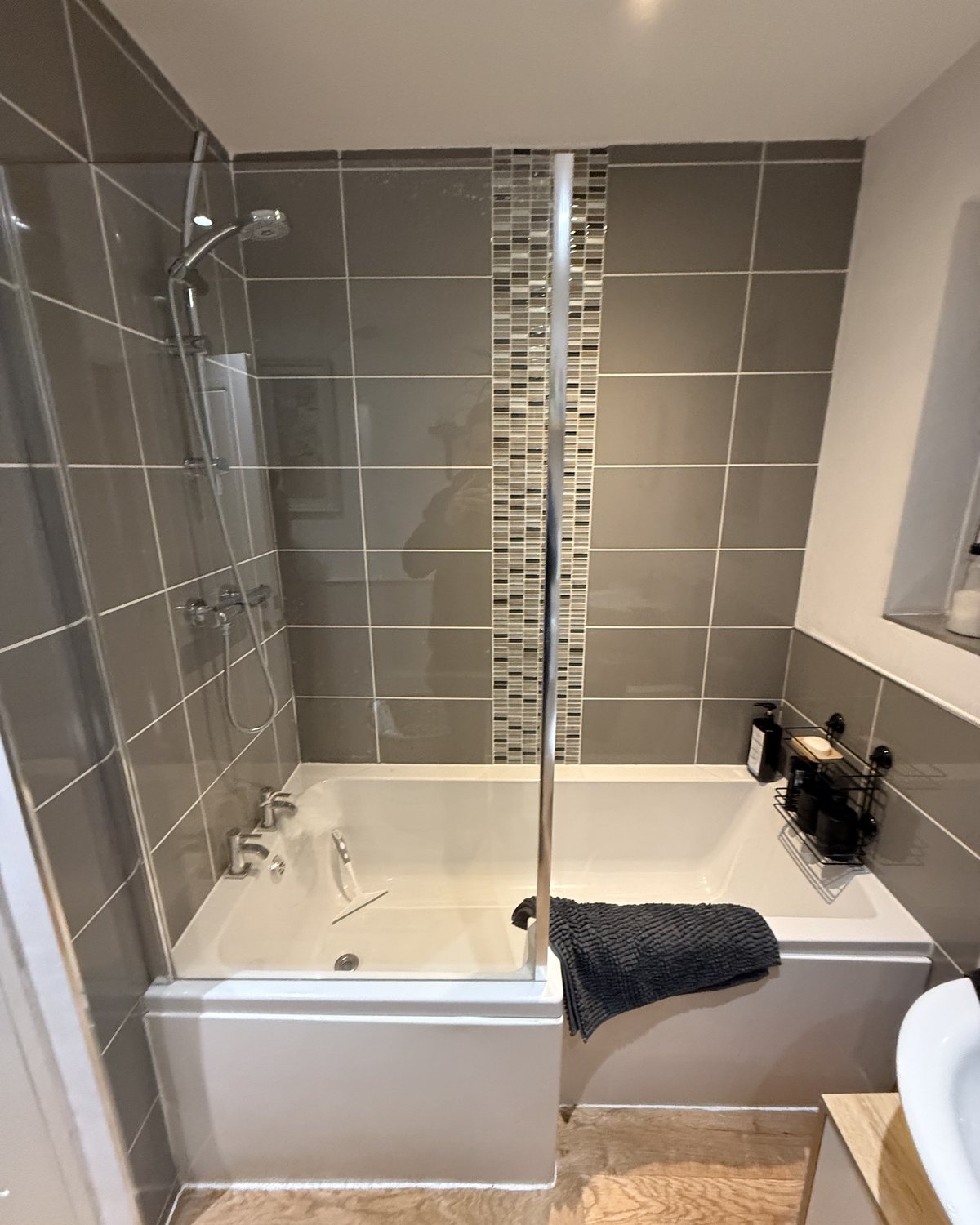 The same shower screen and tiles, clear of limescale after Precision fitted a water softener