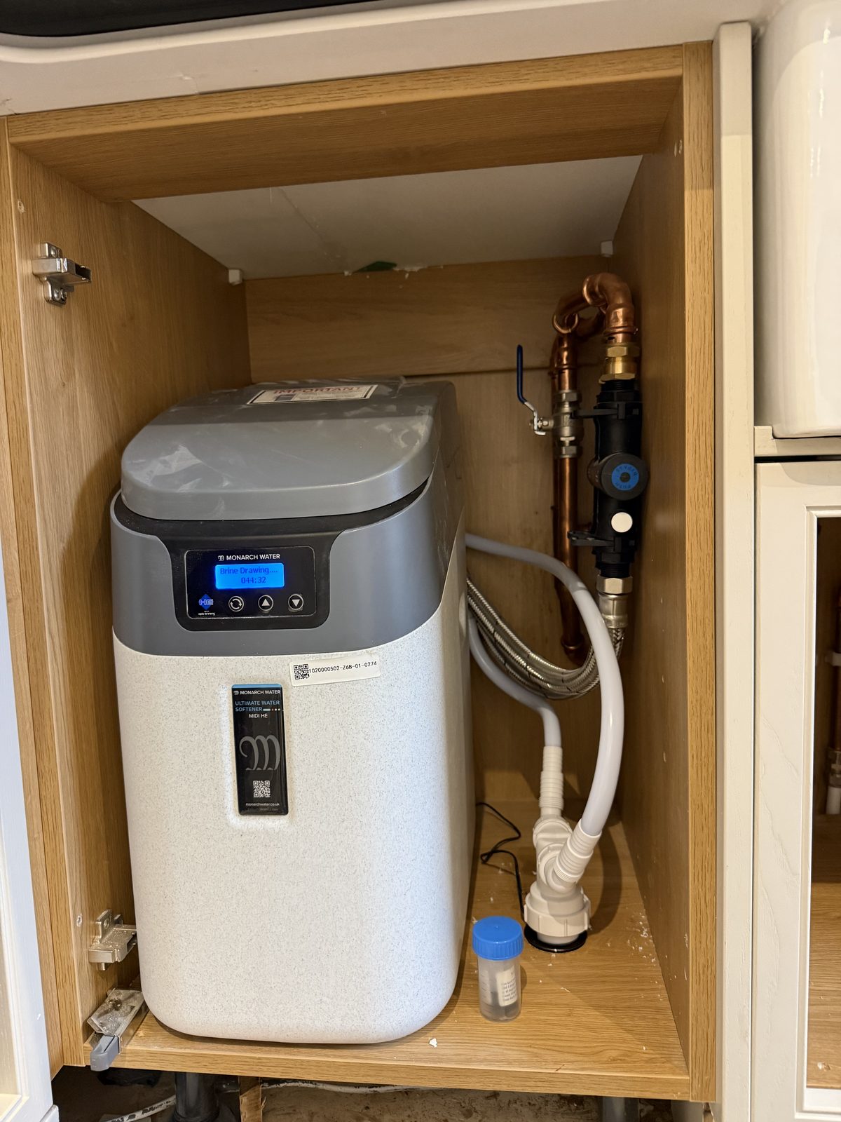 Water softener fitted inside a kitchen unit near Norwich